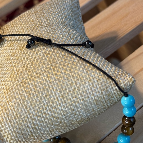 Turquoise and Yellow Tiger Eye Men’s Beaded Bracelet - Picture 4 of 5